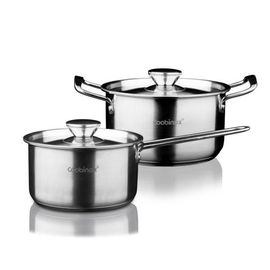 Coobinox® Baron Full Stainless Steel 2-Piece Cookware Set(CO-12-09) 18cm Saucepan and 20cm Stockpot Induction Compatible 3-Ply Base